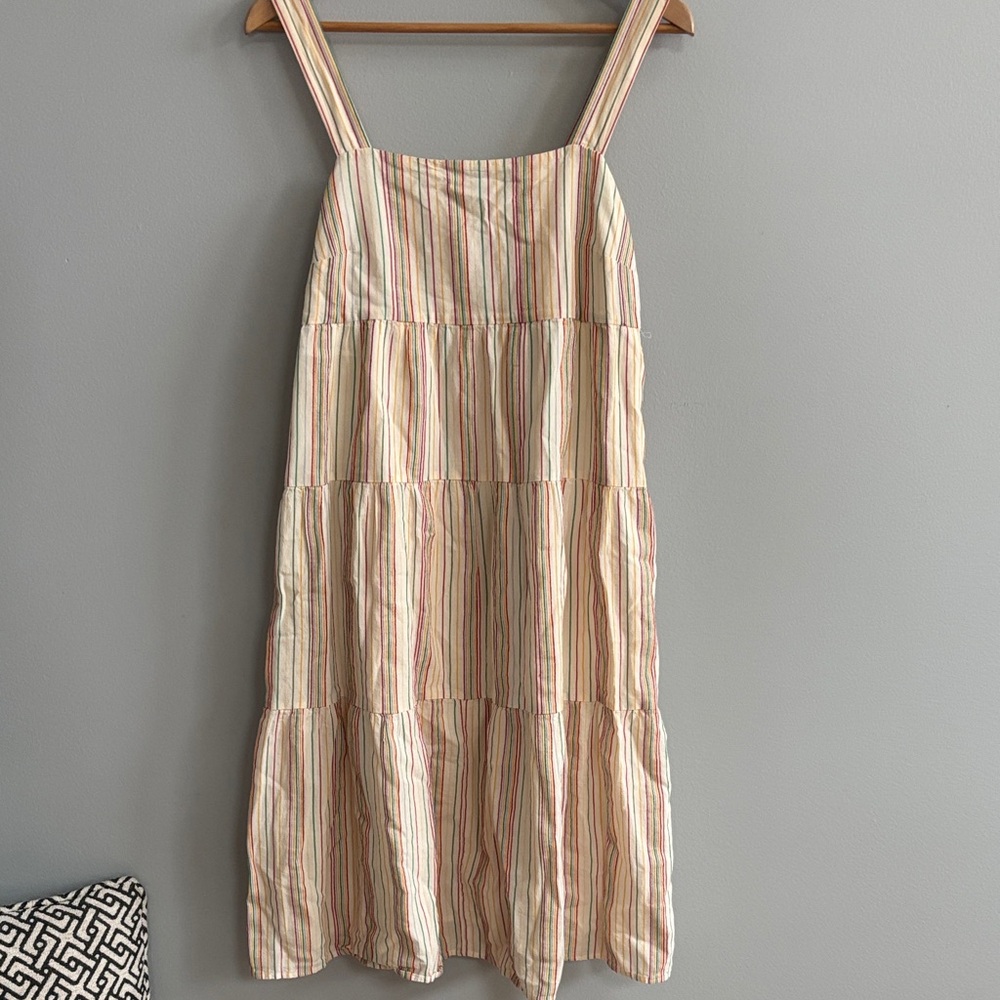Madewell Cream Striped Tiered Midi Dress with Pink and Green Stripes Size 4
